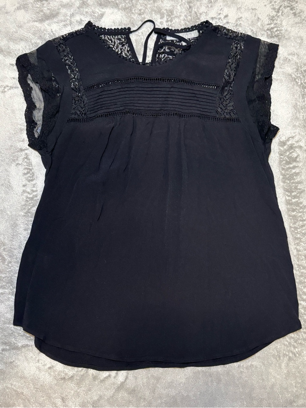 Daniel Rainn Black Lace Blouse Cap Sleeve Tie Back Size L